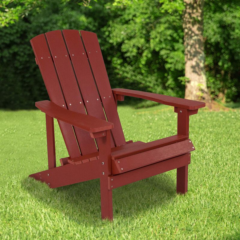 Flash Furniture Charlestown Commercial Grade Indoor/Outdoor Adirondack Chair, Weather Resistant Durable Poly Resin Deck and Patio Seating, Red