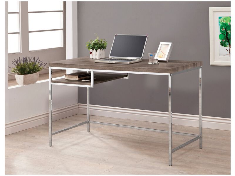 Sleek And Elegant Writing Desk With Shelf, Gray - Benzara