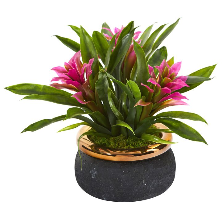 HomPlanti 11" Bromeliad Artificial Plant in Stoneware Planter - Purple