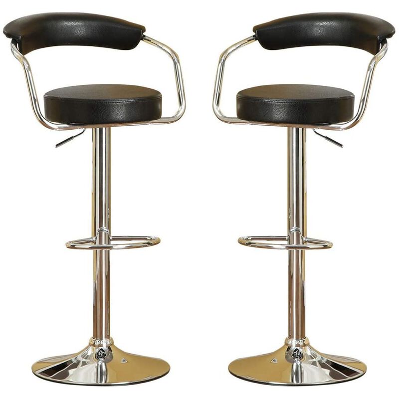 Contemporary Style Black Barstool Counter Height Chairs Set of 2 Adjustable Swivel Kitchen Island Stools