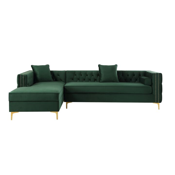 Inspired Home Clarinda Velvet Left Facing Chaise Sectional Sofa