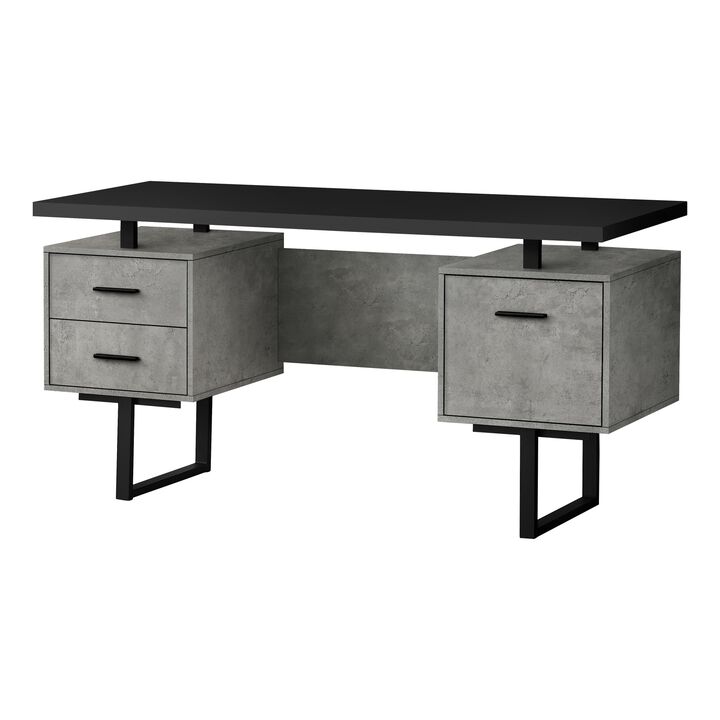 Monarch Specialties Computer Desk, Home Office, Laptop, Left, Right Set-Up, Storage Drawers, 60"L, Work, Metal, Laminate, Grey, Black, Contemporary, Modern