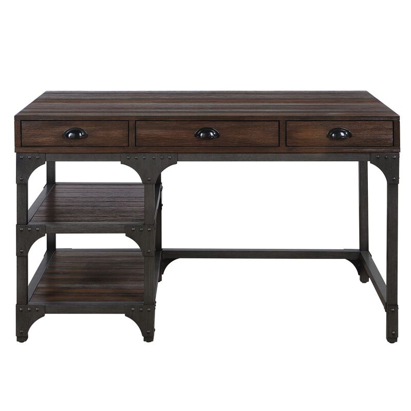 Gordon Writing Desk, Espresso Oak Finish & Black Metal OF 00143