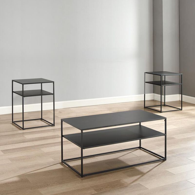 Braxton 3Pc Coffee Table Set Matte Black - Coffee Table & 2 End Tables