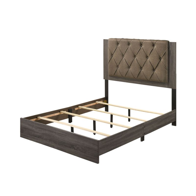 Avantika Queen Bed, Fabric & Rustic Oak