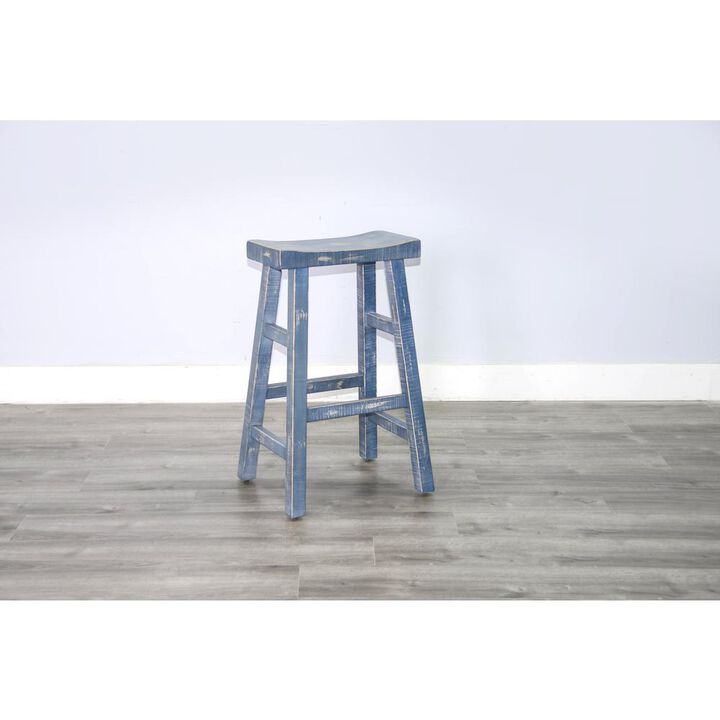 Sunny Designs Ocean Blue Bar Saddle Seat Stool, Wood Seat