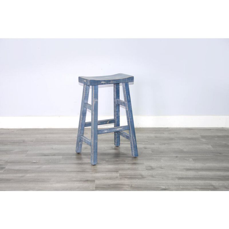 Sunny Designs Ocean Blue Bar Saddle Seat Stool, Wood Seat