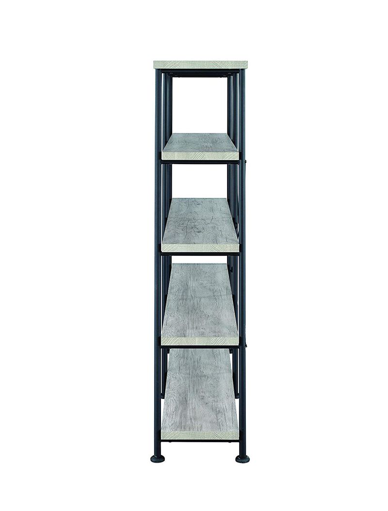 63 Inch Industrial 4 Tier Bookshelf, Particleboard, Metal Frame, Gray, Black-Benzara