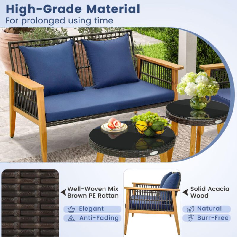 Hivvago 5 Piece Outdoor Conversation Set with 2 Coffee Tables for Backyard Poolside