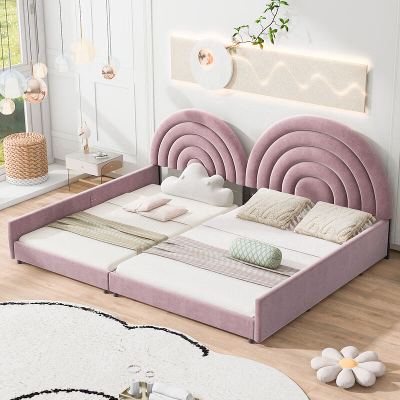 Merax Upholstered Platform Bed Set with Semicircular Headboard