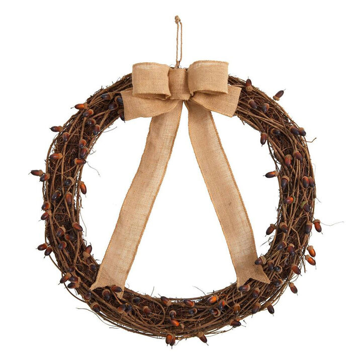 Nearly Natural 30-in Fall Acorn and Decorative Bow Autumn Wreath