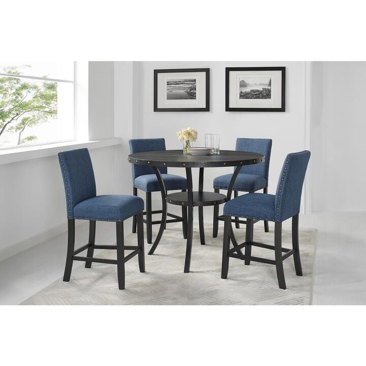 New Classic Furniture Furniture Crispin Melamine Round Counter Table & 4 Stools in Blue
