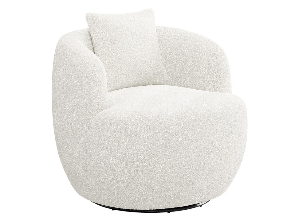 BELLEZE Wide Swivel Barrel Chair, Modern Round Boucle Swivel Armchair Curved Backrest Upholstered 360°Swivel Sofa Accent Chair with Pillow, Comfy Swivel Accent Chair for Living Room -Francisco (White)