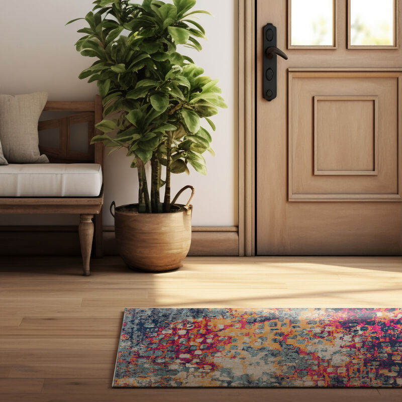 Savannah Abstract Boho Yellow Blue Indoor Area Rug