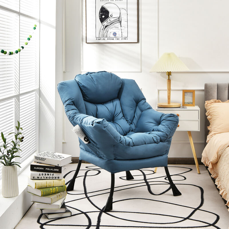 Modern Polyester Fabric Lazy Chair with Steel Frame and Side Pocket