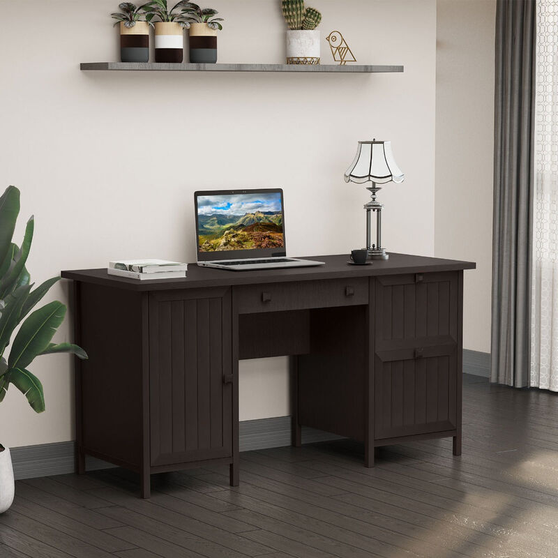 Brown Vintage Workstation: Executive Desk with Cabinet and File Drawers