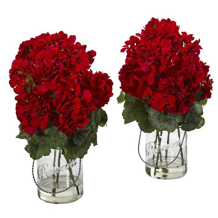 Nearly Natural 14-in Geranium Artificial Arrangement (Set of 2)