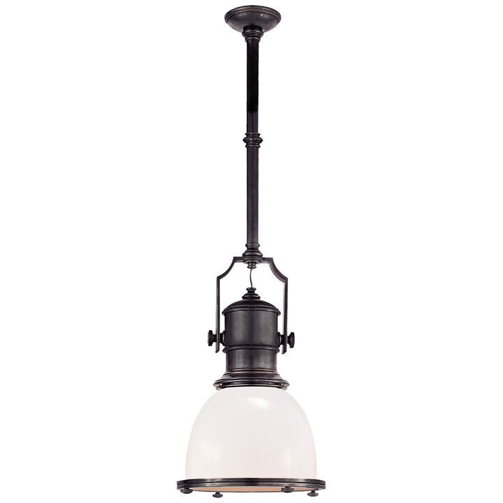 Country Industrial Small Pendant with White Glass Shade