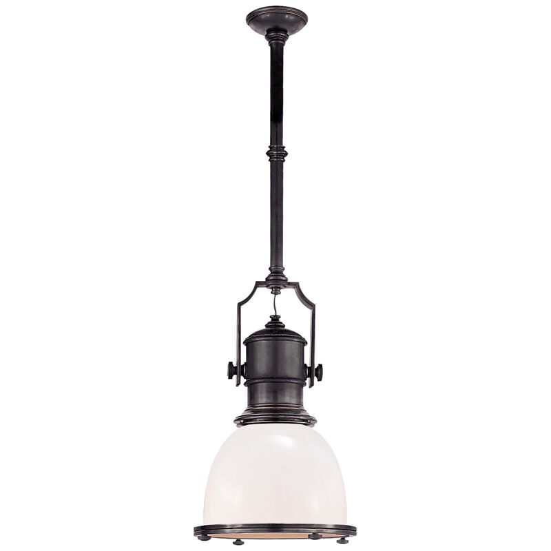 Country Industrial Small Pendant with White Glass Shade