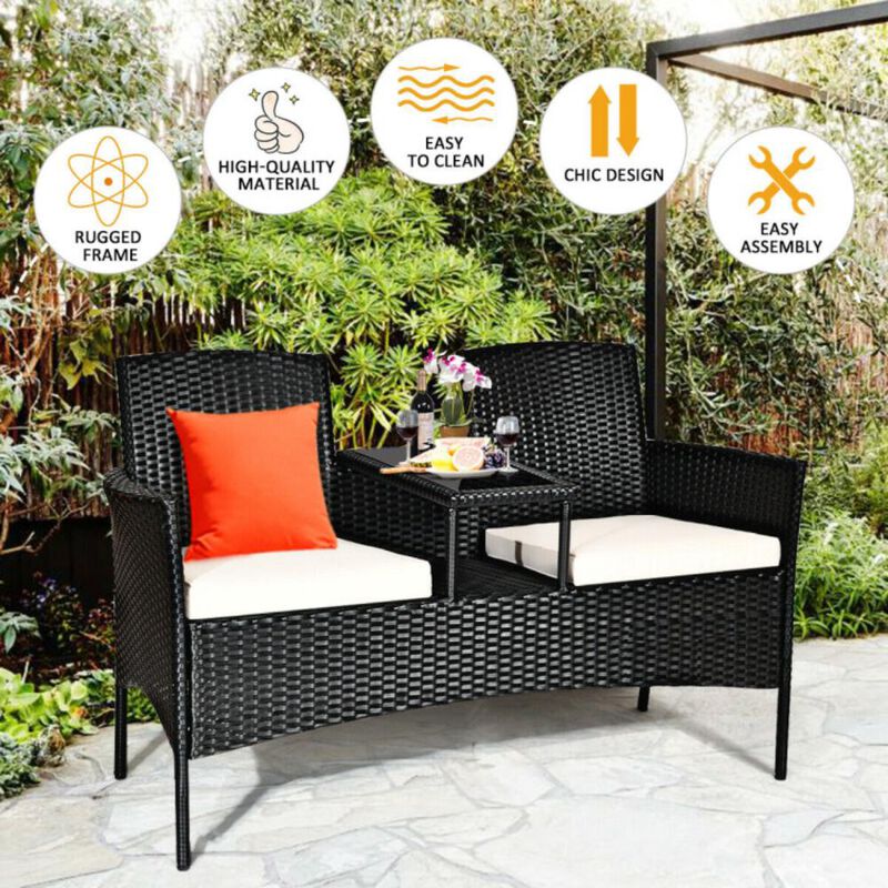 Hivvago Wicker Patio Conversation Furniture Set with Removable Cushions and Table