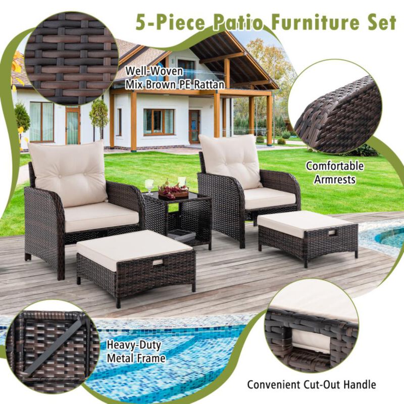 Hivvago 5 Piece Patio Conversation Set Outdoor Rattan Sofa Set with Coffee Table