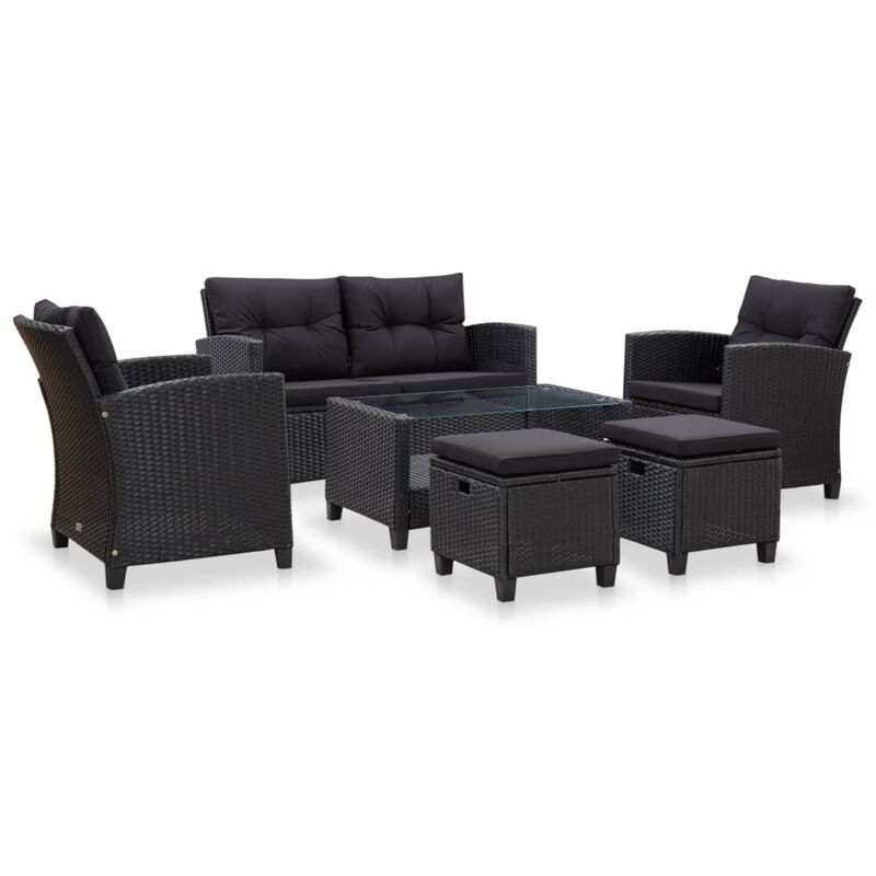 vidaXL 6 Piece Garden Sofa Set with Cushions Poly Rattan Black