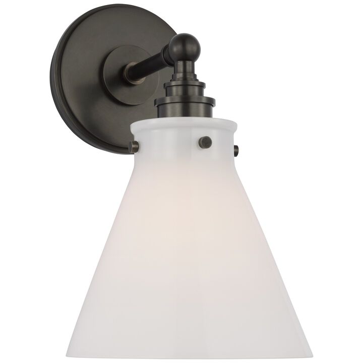 Parkington Small Single Wall Light in Bronze with White Glass