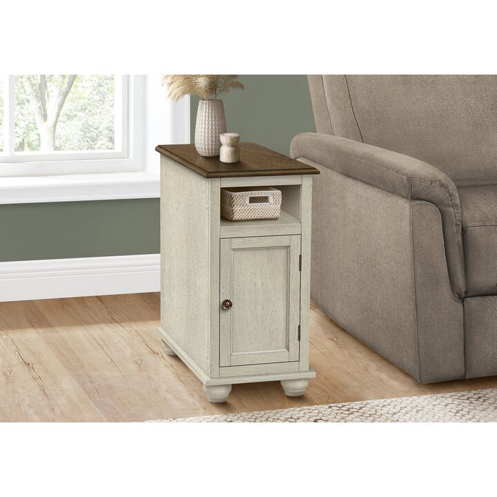 Monarch Specialties I 3965 - Accent Table, End, Side Table, Bedroom, Nightstand, Narrow, Lamp, Storage, Antique White Veneer, Brown Veneer, Traditional