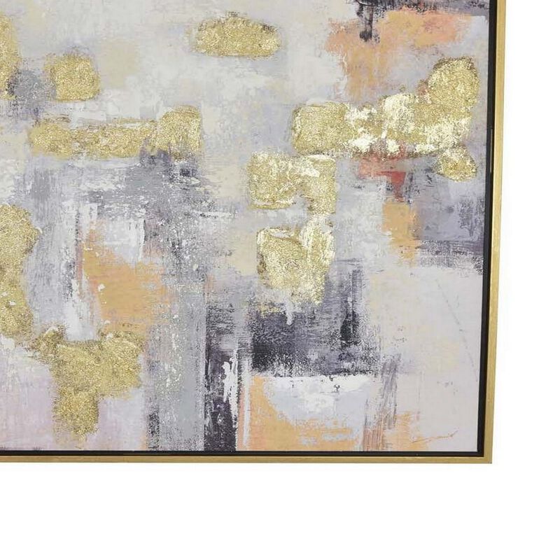 40 x 40 Inch Framed Wall Art Oil Painting, Gold Accent Abstract White Black - Benzara