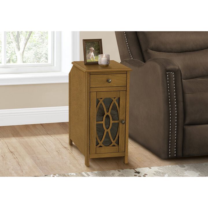 Monarch Specialties I 3972 - Accent Table, Side Table, End, Narrow, Nightstand, Bedroom, Storage Drawer, Lamp, Brown Veneer, Traditional