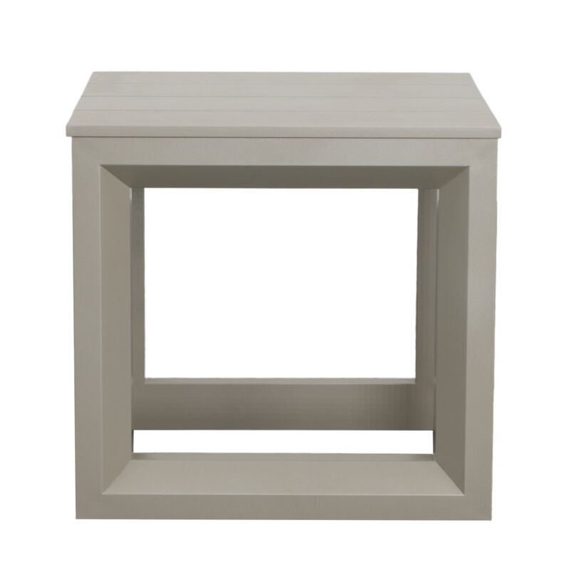 Versatile Patio End Table - Neutral Tones, Modern Geodesic Pattern - Rust-Resistant Aluminum, Scratch and Weather-Resistant