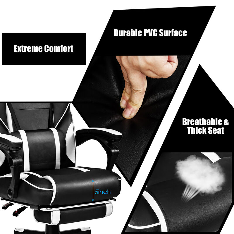 Goplus Massage Gaming Chair Reclining Racing Computer Office Chair with Footrest White