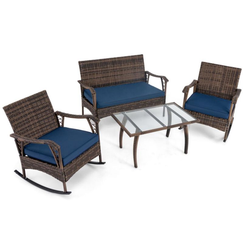 Hivvago 4 Pieces Wicker Rocking Set with Bungee Rope Seat