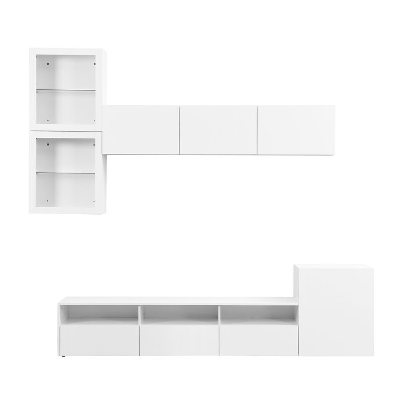 75" White TV Stand with Floating Wall Storage