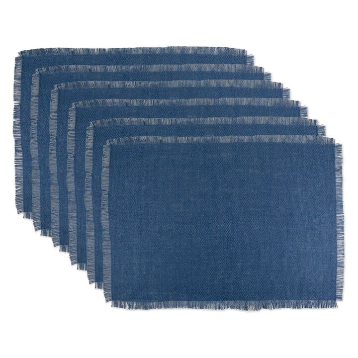 Set of 6 Blue Rectangular Jute Placemat 19"