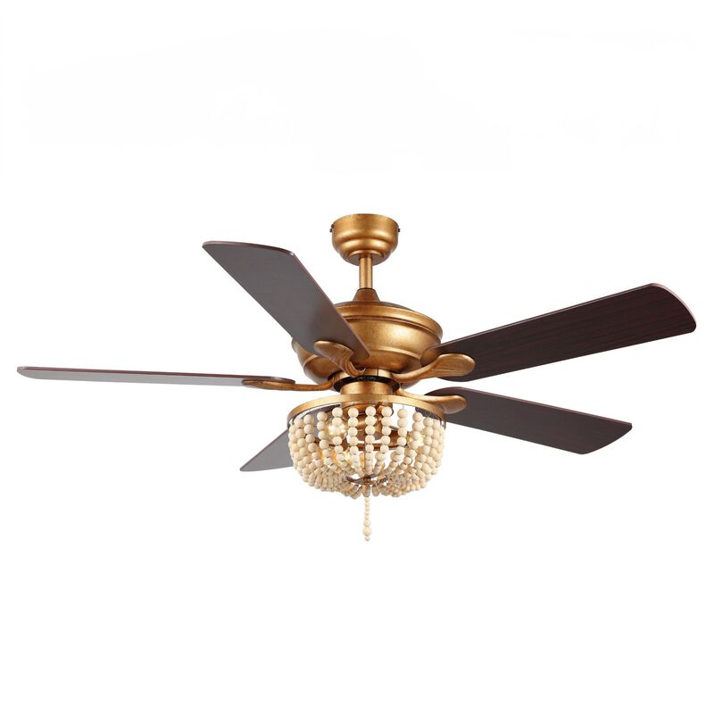 Erin Rustic Farmhouse Iron/Wood Bead Mobile Appremote Controlled LED Ceiling Fan