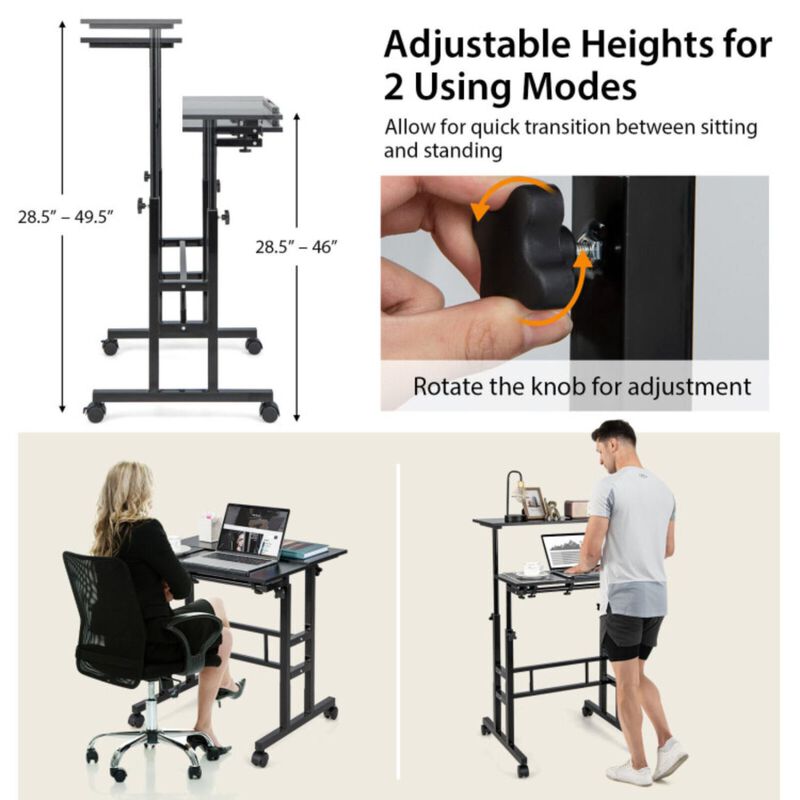 Mobile Standing up Desk Adjustable Computer Desk Tilting Workstation