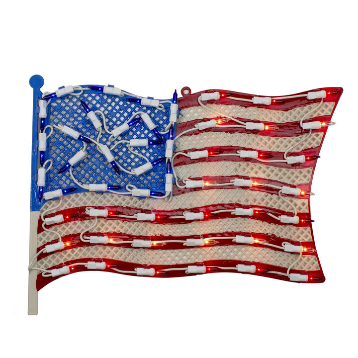 Lighted Patriotic American Flag Window Silhouette Decoration - 14"