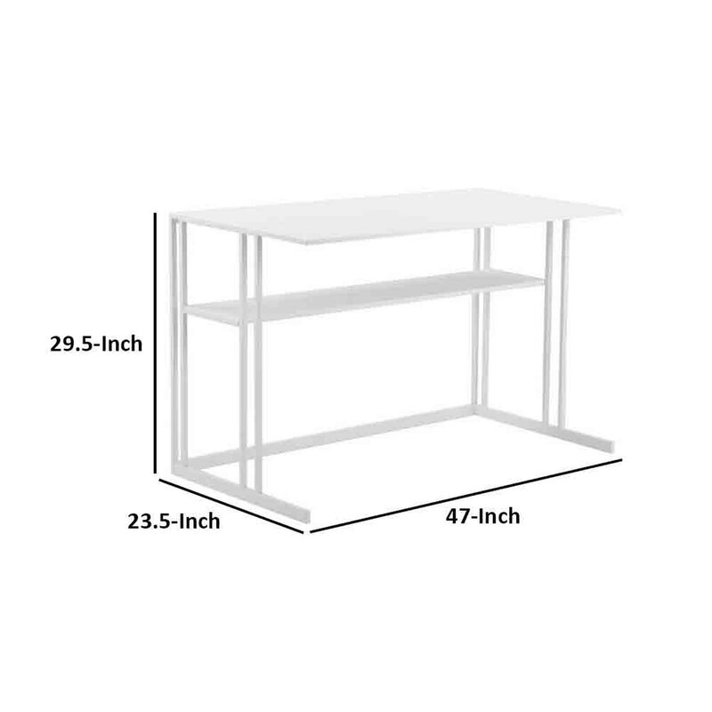 Femi 47 Inch Office Desk with Shelf, Open Steel Base, Modern White Finish - Benzara