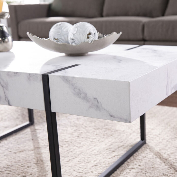 Homezia 43" White Faux Marble And Metal Rectangular Coffee Table