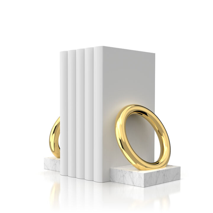 Ring Bookends, Marble & Gold, Set of 2