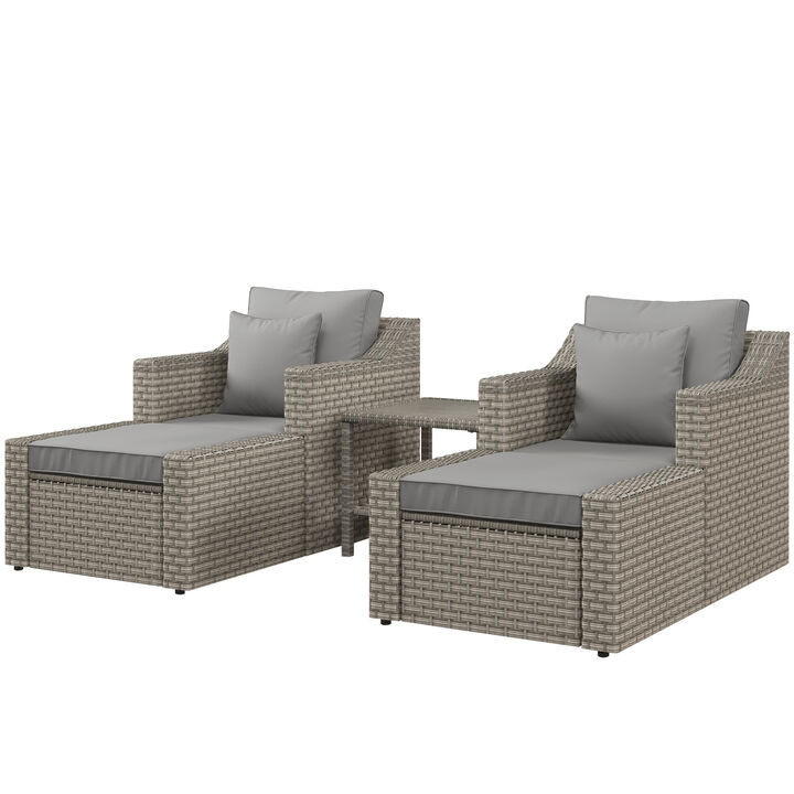 Outsunny 5 Piece Patio Furniture Set, All Weather PE Rattan Conversation Chair, and Ottoman Set with Coffee Table, Cushions & Pillows Included for Balcony, Porch, Deck, Pool, Lawn, Gray