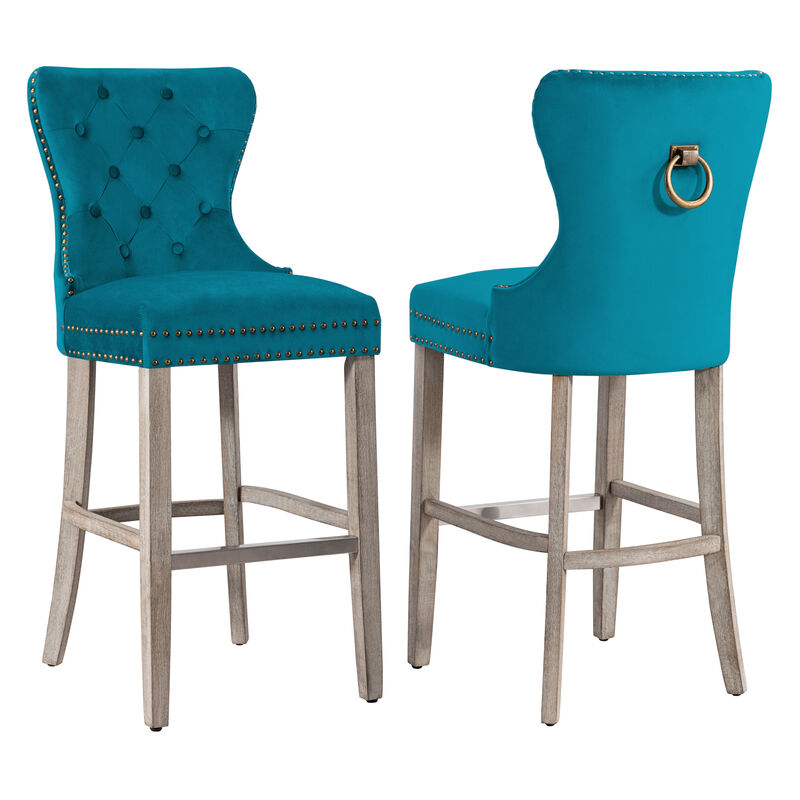 WestinTrends 29" Tufted Velvet Bar Stool (Set of 2)