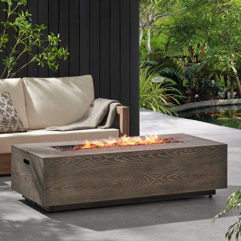 AIDAN RETANGLE IRON FIRE PIT - 50,000 BTU TANK OUTSIDE