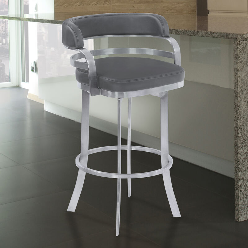 Prinz Counter Height Swivel Faux Leather and Brushed Stainless Steel Bar Stool