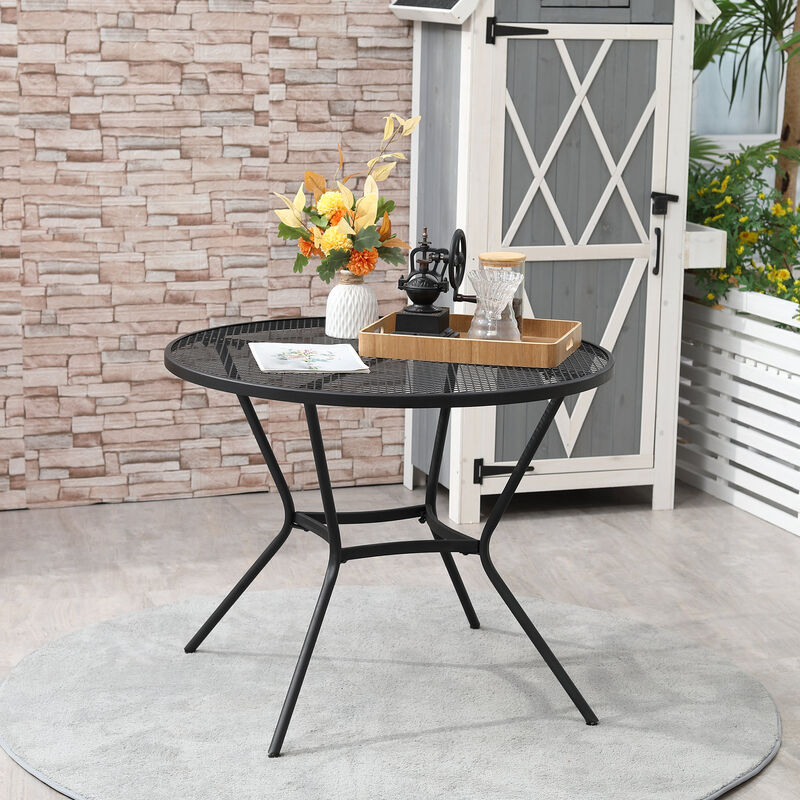 Outsunny 35" Round Outdoor Patio Bistro Dining Table, French Cafe Style, Conversation Space, Fast Drying Metal Mesh Tabletop for Garden, Backyard, Poolside, Black