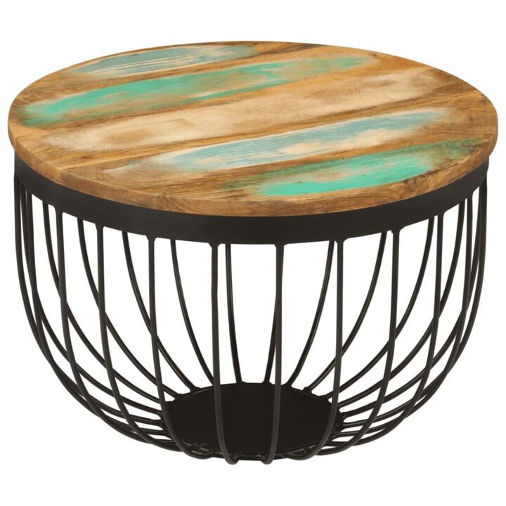 vidaXL Multicolour Industrial Coffee Table - �19.7"x13.8" with Solid Reclaimed Wood and Steel Construction, Basket-Shaped Base, Round Tabletop, Easy Assembly