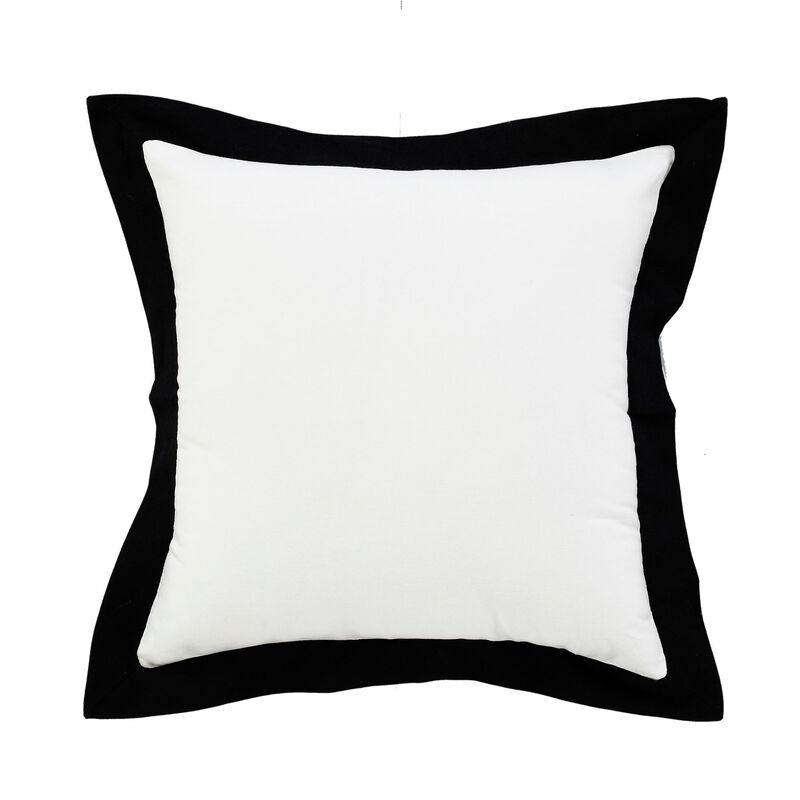 20" White and Black Bordered Flange Frame Square Throw Pillow