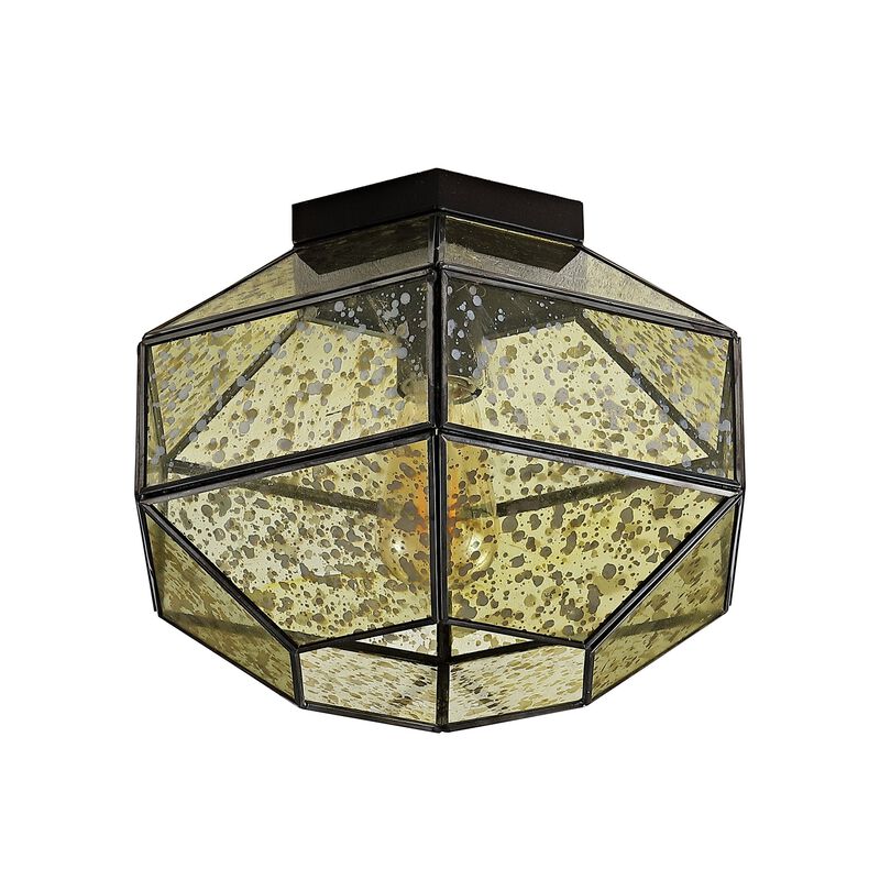 Evelyn 12.5" 1-Light Vintage Farmhouse Iron/Glass LED Flush Mount, Oil Rubbed Bronze