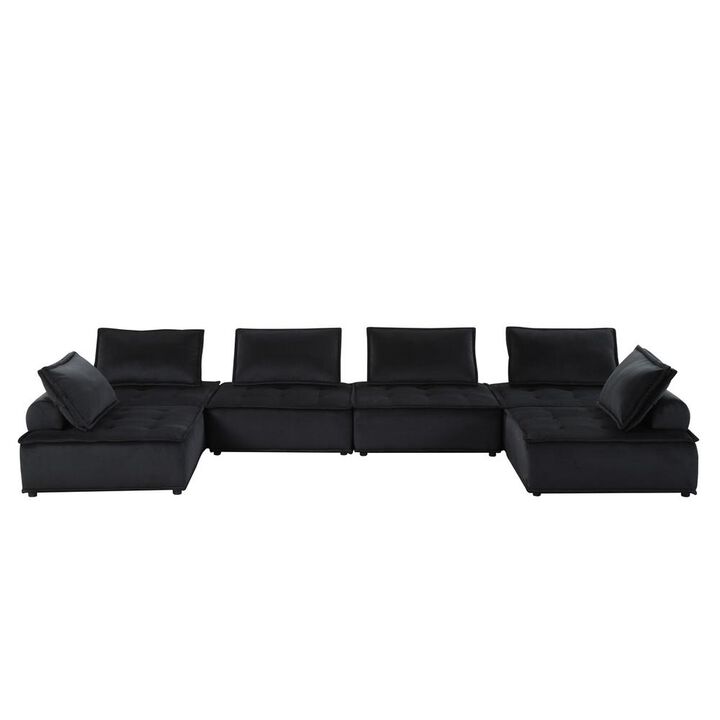 Lilola Home Anna Black Velvet 6-Seater U-Shape Modular Sectional Sofa